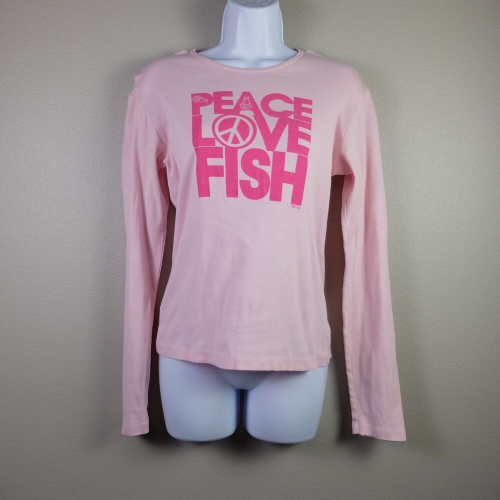 Bella Pink Peace Love Fish Long Sleeve Top Size Medium